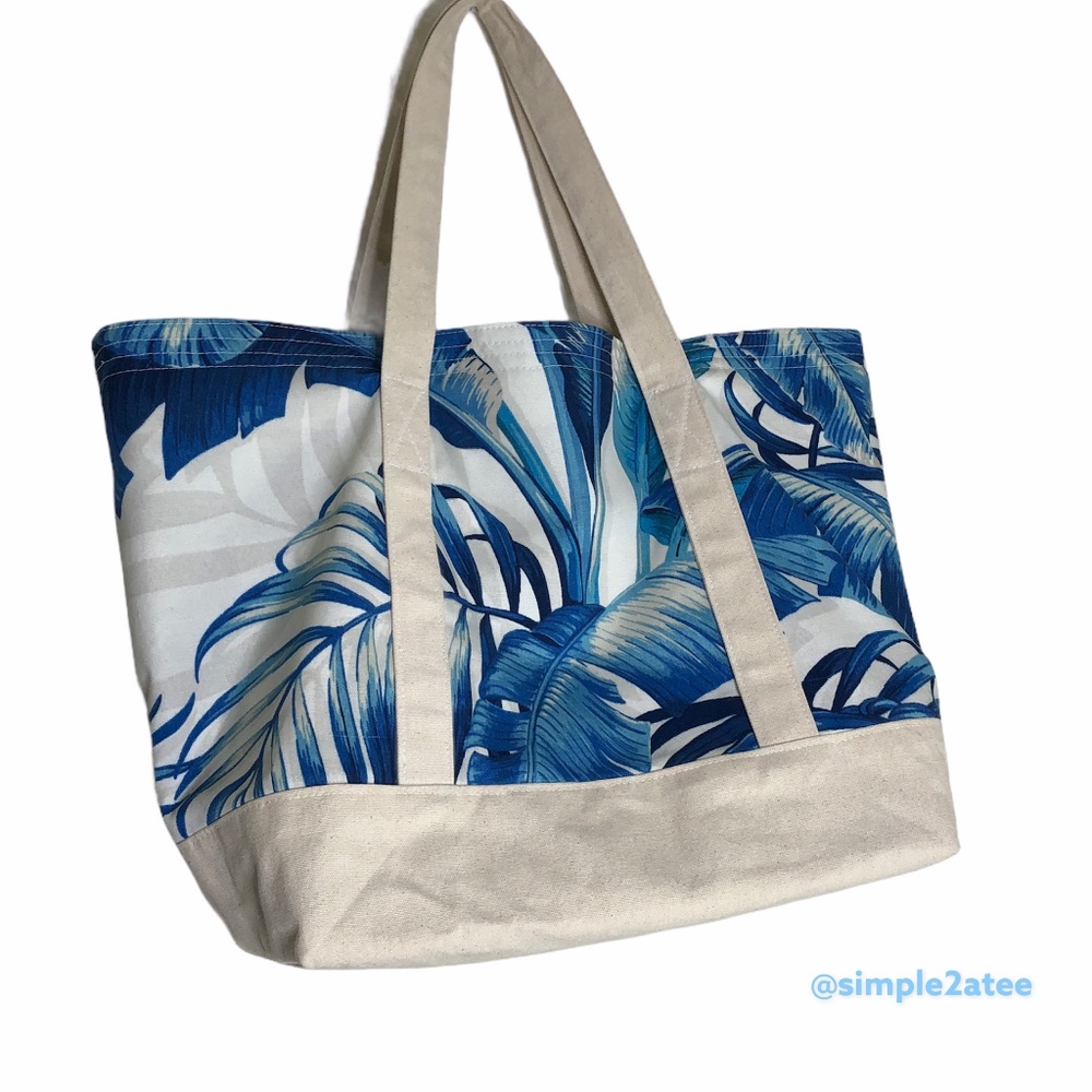 Large Tropical Palm Print Cotton Canvas Tote Bags